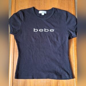 bebe 90s Logo T Shirt Short Sleeve Cotton Basic Black San Francisco Womens S